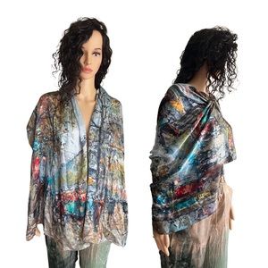 100% Silk XL Oldshanghai Beautiful Boho Artsy Colorful Scarf